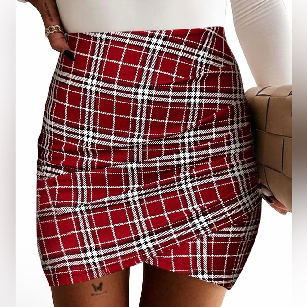 🆕Bodycon Ruched Tulip Elastic High Waist Asymmetrical Short Skirts